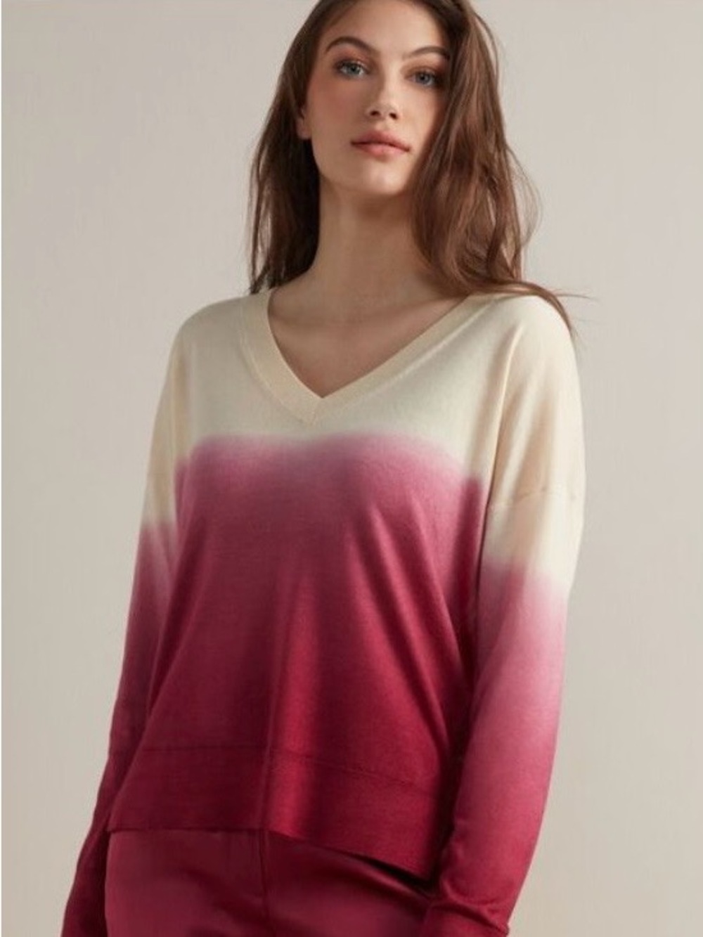 Falconeri Pink Ombre V-Neck Cashmere Sweater